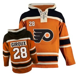 Philadelphia Flyers 28 Claude Giroux Old Time Hockey Sawyer Hooded Sweatshirt Jersey - Orange Authentic