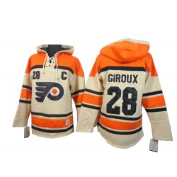 Philadelphia Flyers 28 Claude Giroux Old Time Hockey Sawyer Hooded Sweatshirt Jersey - Cream Authentic