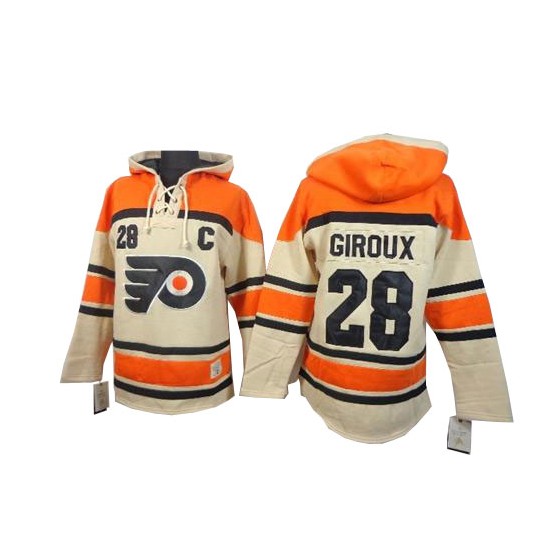 Philadelphia Flyers 28 Claude Giroux Old Time Hockey Sawyer Hooded Sweatshirt Jersey - Cream Premier