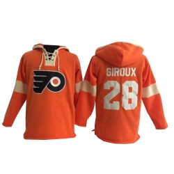 Philadelphia Flyers 28 Claude Giroux Old Time Hockey Pullover Hoodie Jersey - Orange Authentic