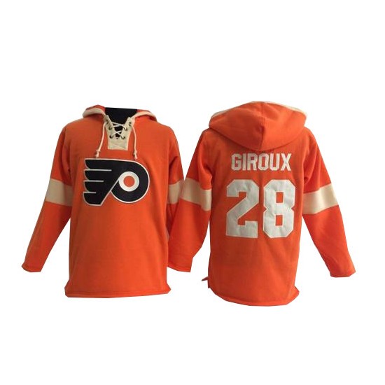 Philadelphia Flyers 28 Claude Giroux Old Time Hockey Pullover Hoodie Jersey - Orange Authentic