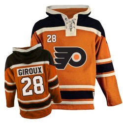 Youth Philadelphia Flyers 28 Claude Giroux Old Time Hockey Sawyer Hooded Sweatshirt Jersey - Orange Authentic