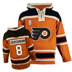 Philadelphia Flyers 8 Nicklas Grossmann Old Time Hockey Sawyer Hooded Sweatshirt Jersey - Orange Authentic