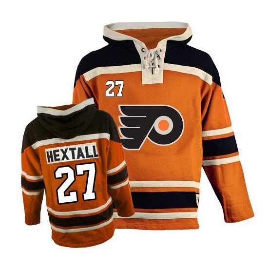 Philadelphia Flyers 27 Ron Hextall Old Time Hockey Sawyer Hooded Sweatshirt Jersey - Orange