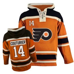 Philadelphia Flyers 14 Sean Couturier Old Time Hockey Sawyer Hooded Sweatshirt Jersey - Orange Premier