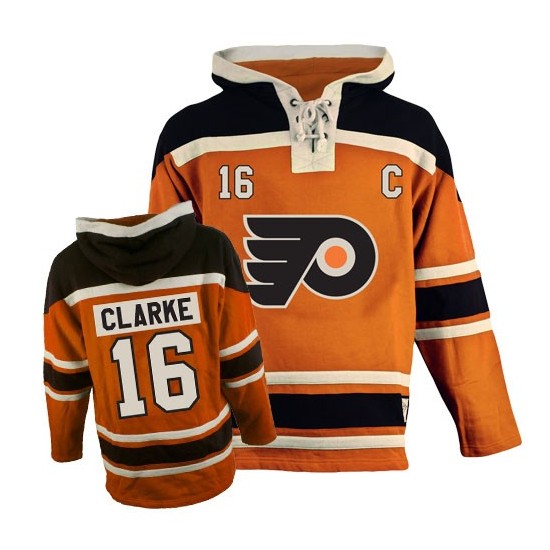Philadelphia Flyers 16 Bobby Clarke Old Time Hockey Sawyer Hooded Sweatshirt Jersey - Orange Premier