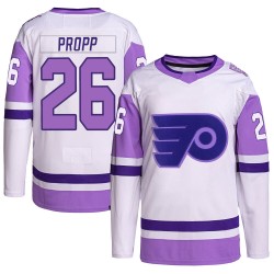 Adidas Philadelphia Flyers Brian Propp Hockey Fights Cancer Primegreen Jersey - White/Purple Authentic