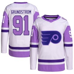 Adidas Philadelphia Flyers Carl Grundstrom Hockey Fights Cancer Primegreen Jersey - White/Purple Authentic