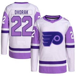 Adidas Philadelphia Flyers Christian Dvorak Hockey Fights Cancer Primegreen Jersey - White/Purple Authentic