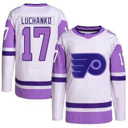 Adidas Philadelphia Flyers Jett Luchanko Hockey Fights Cancer Primegreen Jersey - White/Purple Authentic