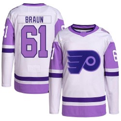 Adidas Philadelphia Flyers Justin Braun Hockey Fights Cancer Primegreen Jersey - White/Purple Authentic