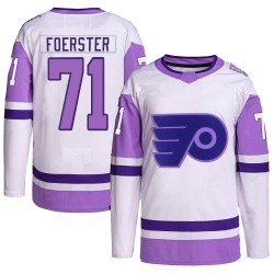 Adidas Philadelphia Flyers Tyson Foerster Hockey Fights Cancer Primegreen Jersey - White/Purple Authentic