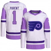 Youth Adidas Philadelphia Flyers Bernie Parent Hockey Fights Cancer Primegreen Jersey - White/Purple Authentic
