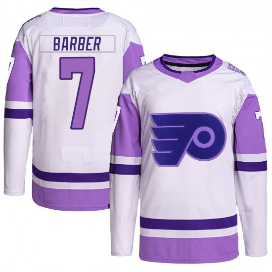 Youth Adidas Philadelphia Flyers Bill Barber Hockey Fights Cancer Primegreen Jersey - White/Purple Authentic