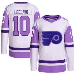 Youth Adidas Philadelphia Flyers John Leclair Hockey Fights Cancer Primegreen Jersey - White/Purple Authentic