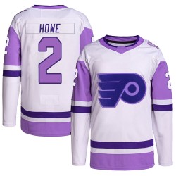 Youth Adidas Philadelphia Flyers Mark Howe Hockey Fights Cancer Primegreen Jersey - White/Purple Authentic