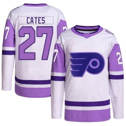 Youth Adidas Philadelphia Flyers Noah Cates Hockey Fights Cancer Primegreen Jersey - White/Purple Authentic