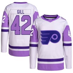 Youth Adidas Philadelphia Flyers Spencer Gill Hockey Fights Cancer Primegreen Jersey - White/Purple Authentic