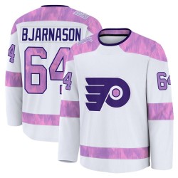 Youth Fanatics Philadelphia Flyers Carson Bjarnason 2024 Hockey Fights Cancer Practice Jersey - White Premium