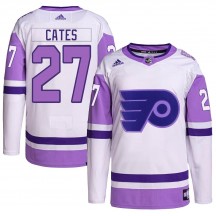 Adidas Philadelphia Flyers Noah Cates Hockey Fights Cancer Primegreen Jersey - White/Purple Authentic