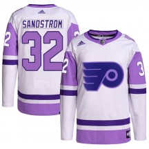 Adidas Philadelphia Flyers Felix Sandstrom Hockey Fights Cancer Primegreen Jersey - White/Purple Authentic