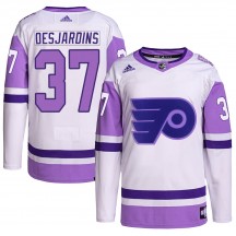 Youth Adidas Philadelphia Flyers Eric Desjardins Hockey Fights Cancer Primegreen Jersey - White/Purple Authentic