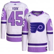 Youth Adidas Philadelphia Flyers Cam York Hockey Fights Cancer Primegreen Jersey - White/Purple Authentic