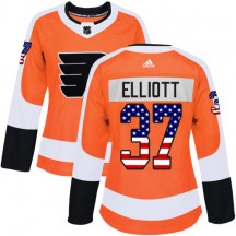Women's Adidas Philadelphia Flyers Brian Elliott USA Flag Fashion Jersey - Orange Authentic