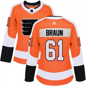 Women's Adidas Philadelphia Flyers Justin Braun Home Jersey - Orange Authentic