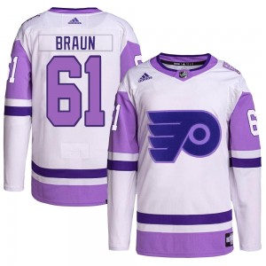 Adidas Philadelphia Flyers Justin Braun Hockey Fights Cancer Primegreen Jersey - White/Purple Authentic