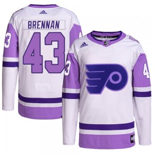 Adidas Philadelphia Flyers T.J. Brennan Hockey Fights Cancer Primegreen Jersey - White/Purple Authentic