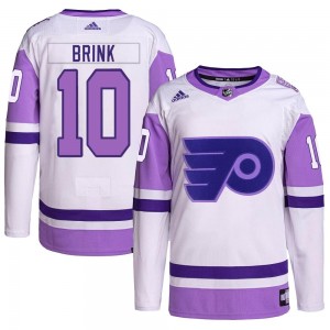 Adidas Philadelphia Flyers Bobby Brink Hockey Fights Cancer Primegreen Jersey - White/Purple Authentic