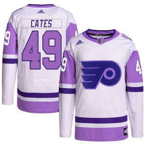 Adidas Philadelphia Flyers Noah Cates Hockey Fights Cancer Primegreen Jersey - White/Purple Authentic