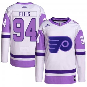 Adidas Philadelphia Flyers Ryan Ellis Hockey Fights Cancer Primegreen Jersey - White/Purple Authentic