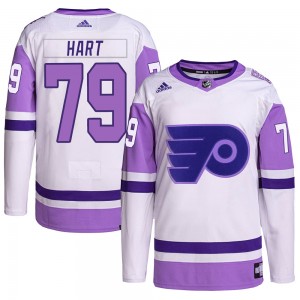 Adidas Philadelphia Flyers Carter Hart Hockey Fights Cancer Primegreen Jersey - White/Purple Authentic