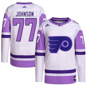 Adidas Philadelphia Flyers Erik Johnson Hockey Fights Cancer Primegreen Jersey - White/Purple Authentic
