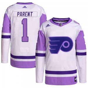 Adidas Philadelphia Flyers Bernie Parent Hockey Fights Cancer Primegreen Jersey - White/Purple Authentic
