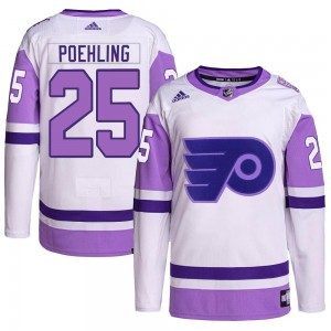Adidas Philadelphia Flyers Ryan Poehling Hockey Fights Cancer Primegreen Jersey - White/Purple Authentic