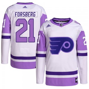 Youth Adidas Philadelphia Flyers Peter Forsberg Hockey Fights Cancer Primegreen Jersey - White/Purple Authentic