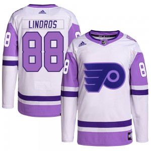 Youth Adidas Philadelphia Flyers Eric Lindros Hockey Fights Cancer Primegreen Jersey - White/Purple Authentic