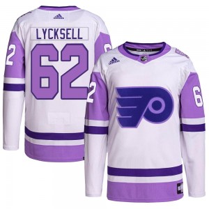 Youth Adidas Philadelphia Flyers Olle Lycksell Hockey Fights Cancer Primegreen Jersey - White/Purple Authentic