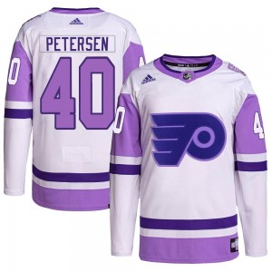 Youth Adidas Philadelphia Flyers Cal Petersen Hockey Fights Cancer Primegreen Jersey - White/Purple Authentic