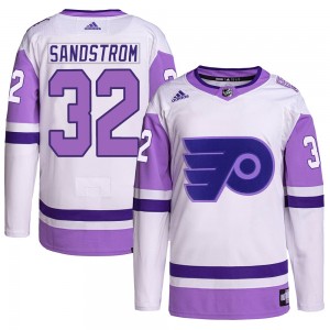 Youth Adidas Philadelphia Flyers Felix Sandstrom Hockey Fights Cancer Primegreen Jersey - White/Purple Authentic