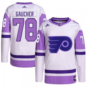 Adidas Philadelphia Flyers Jacob Gaucher Hockey Fights Cancer Primegreen Jersey - White/Purple Authentic