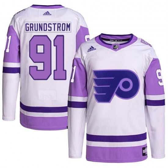 Adidas Philadelphia Flyers Carl Grundstrom Hockey Fights Cancer Primegreen Jersey - White/Purple Authentic