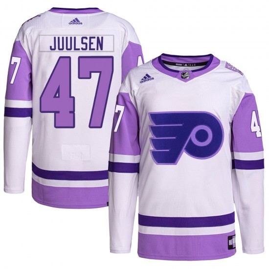 Adidas Philadelphia Flyers Noah Juulsen Hockey Fights Cancer Primegreen Jersey - White/Purple Authentic
