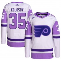 Adidas Philadelphia Flyers Aleksei Kolosov Hockey Fights Cancer Primegreen Jersey - White/Purple Authentic