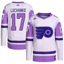 Adidas Philadelphia Flyers Jett Luchanko Hockey Fights Cancer Primegreen Jersey - White/Purple Authentic