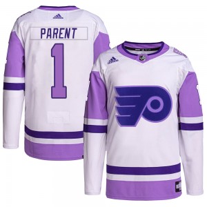 Adidas Philadelphia Flyers Bernie Parent Hockey Fights Cancer Primegreen Jersey - White/Purple Authentic
