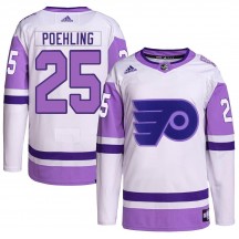 Adidas Philadelphia Flyers Ryan Poehling Hockey Fights Cancer Primegreen Jersey - White/Purple Authentic